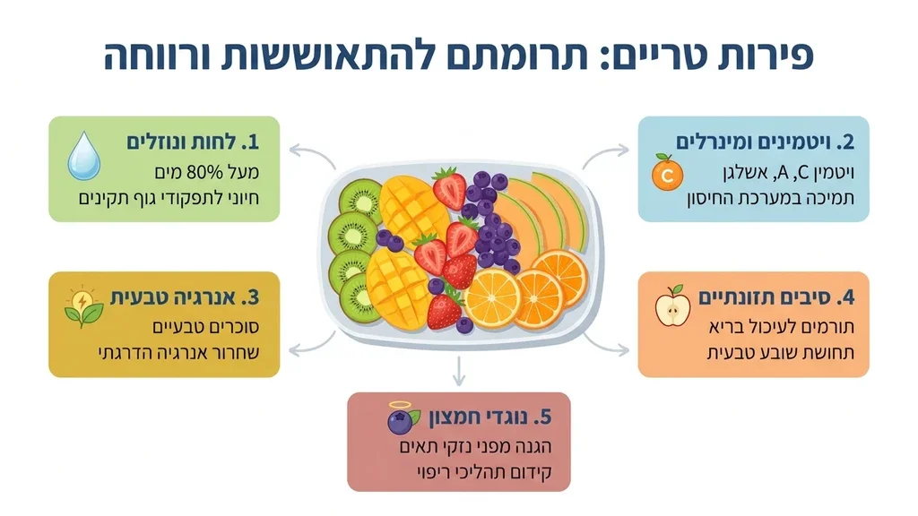 A fresh, colorful fruit platter suitable for a hospital gift, placed after the first section discussing the benefits of fresh fruits. מגשי פירות בית חולים בילינסון
