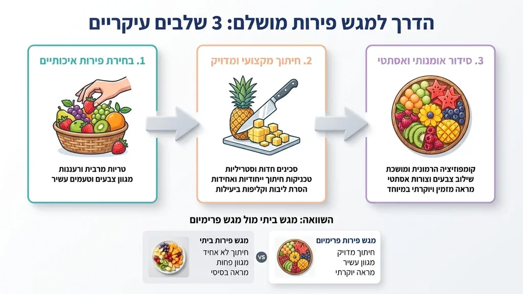 צוות מקצועי מכין מגש פירות חנוכה על פלטת עץ